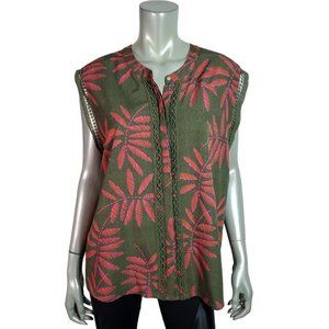 A New Day Top Plus Size XXL High Low Stretch Button-Up Crew Neck Casual‎ Green